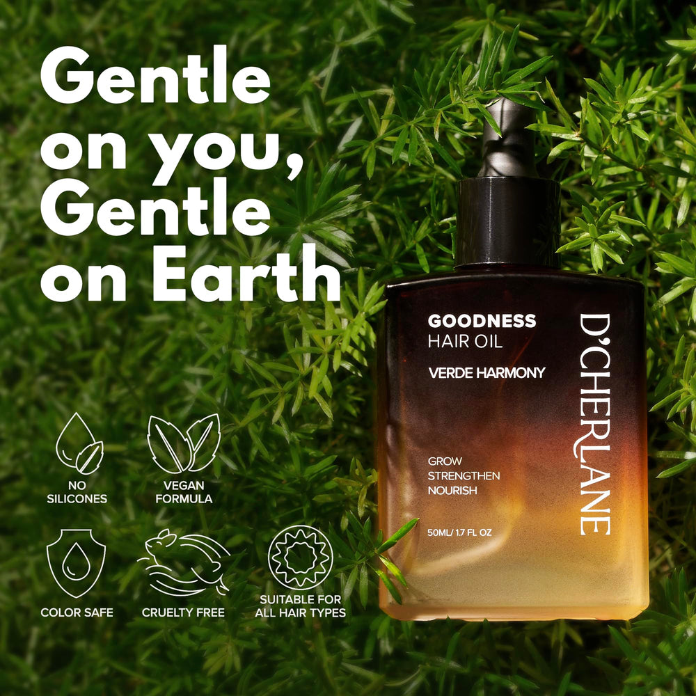 D'Cherlane Hair Growth Oil vegan and cruelty-free hair care.