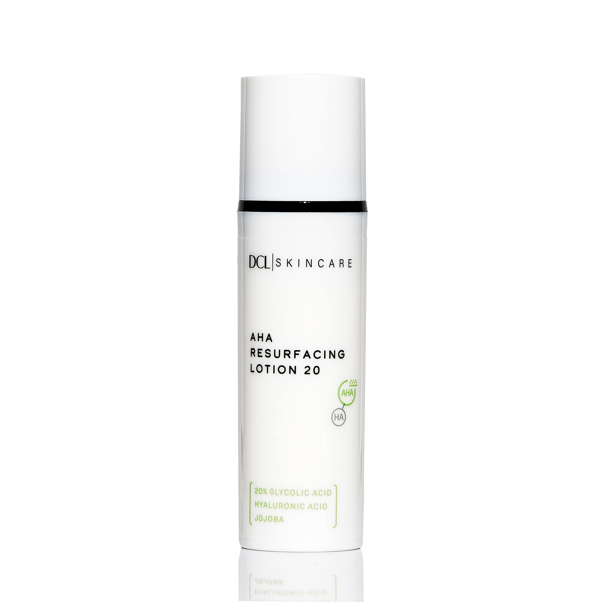 DCL AHA resurfacing lotion 20% bottle close-up showing high-strength exfoliation.