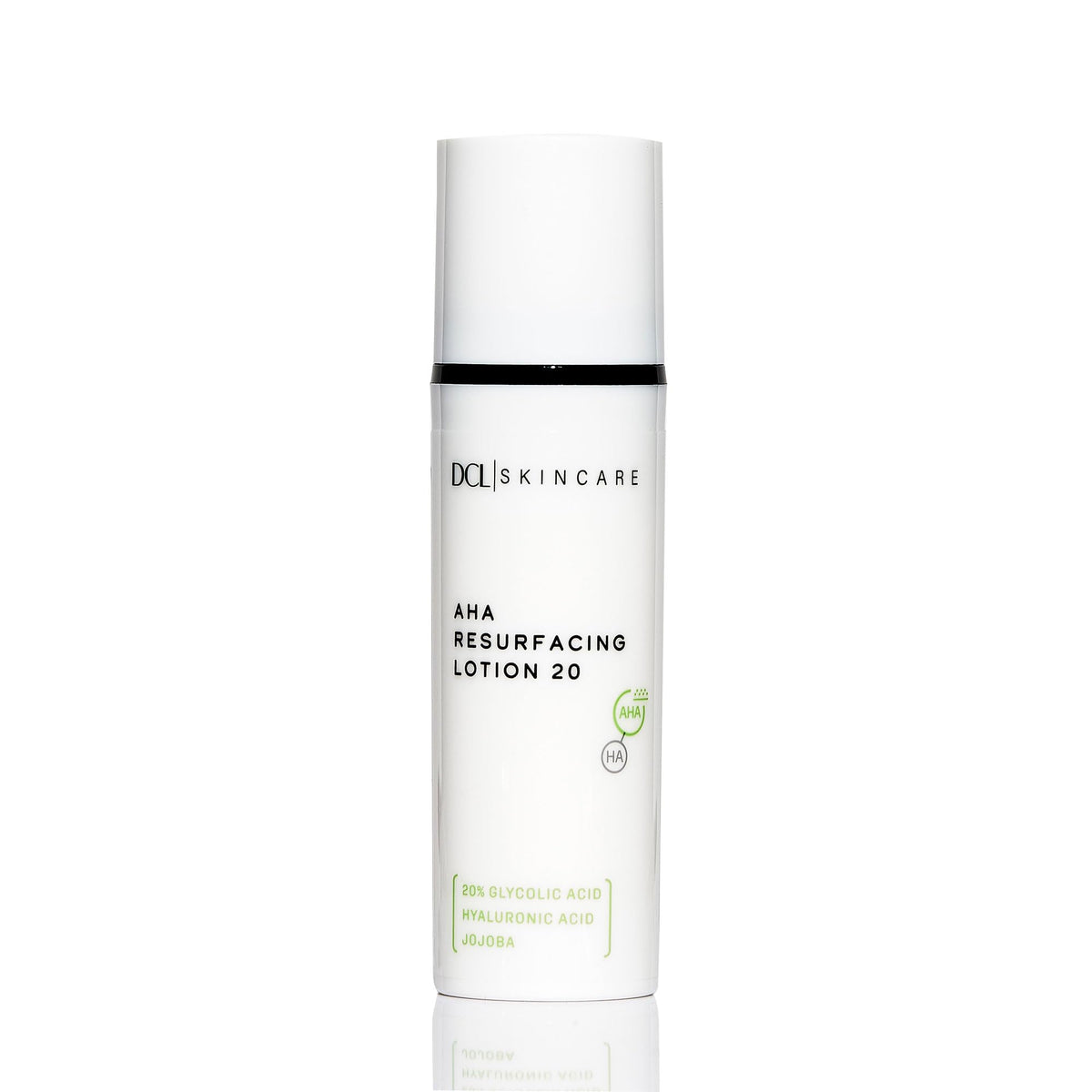 DCL AHA resurfacing lotion 20% bottle close-up showing high-strength exfoliation.