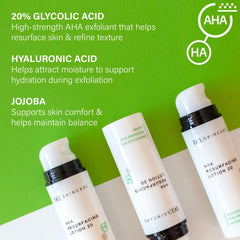 DCL AHA lotion composition image hints glycerin and vitamin E hydration.