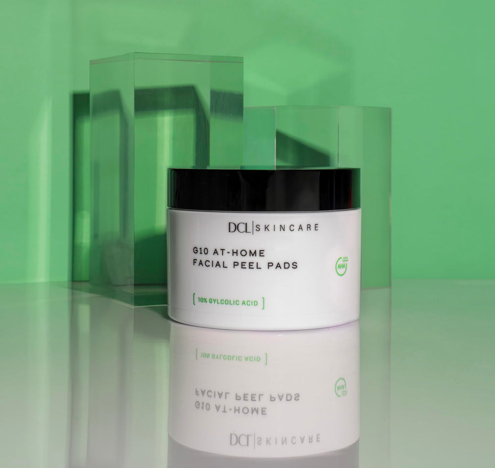 Bathroom counter with DCL G10 Radiance Peel pads and packaging ready to use.