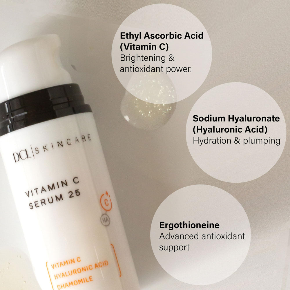 DCL Vitamin C Serum 25 on skin demonstrates lightweight hydration and quick absorption.