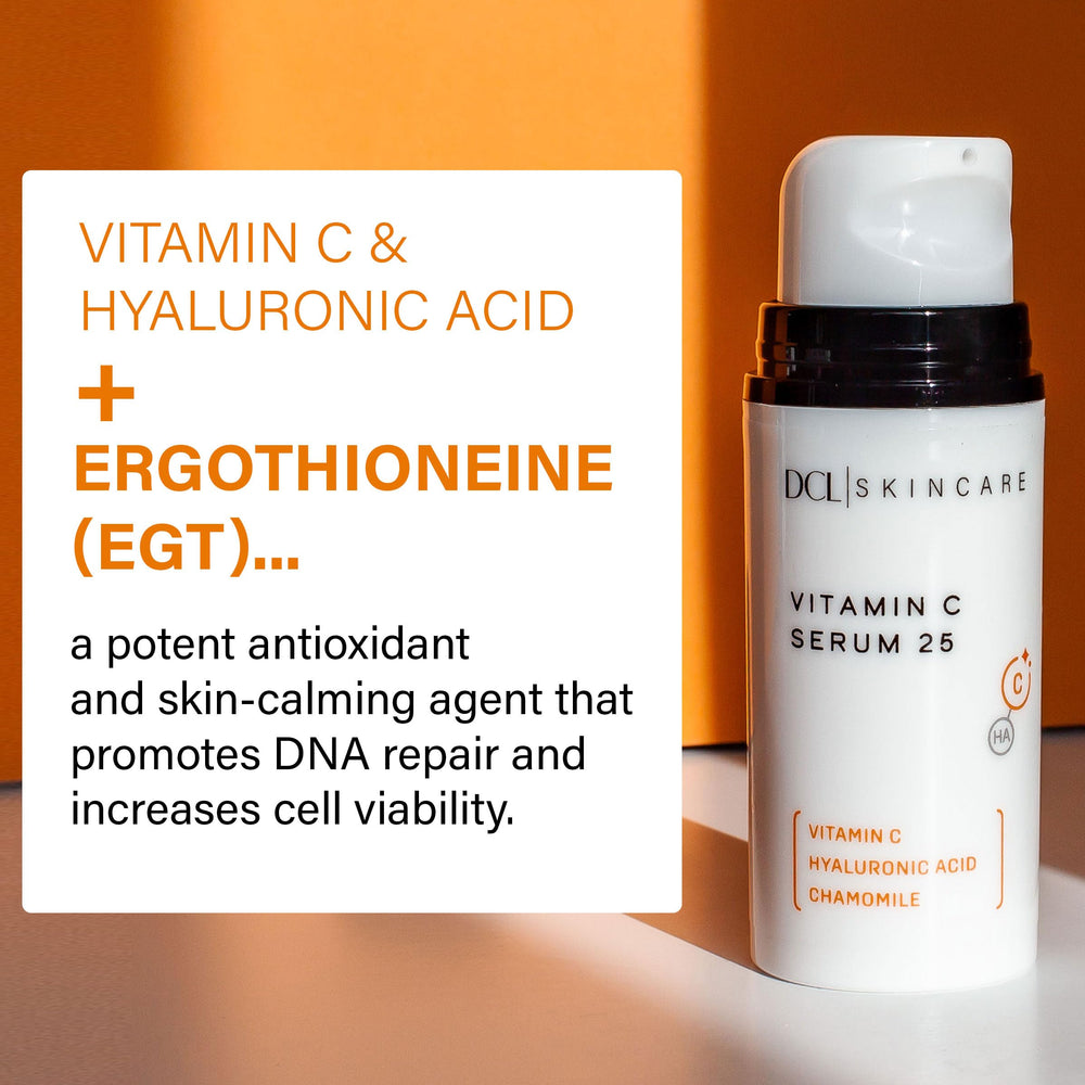 DCL Vitamin C Serum 25 texture close-up reveals smooth, non-greasy finish.
