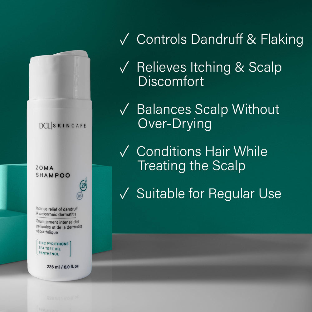 DCL Zoma dandruff shampoo ingredients panthenol for added hair softness.