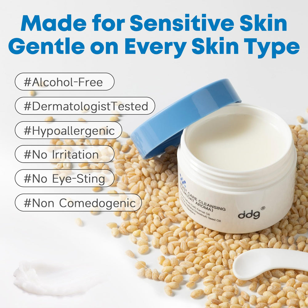 ddg Cleansing Balm ingredients highlight oat kernel oil and squalane for soothing cleansing.