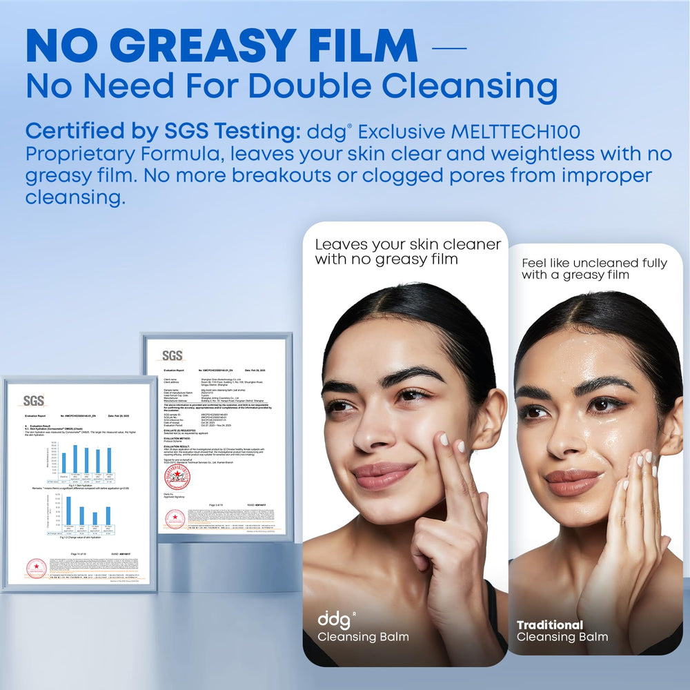 ddg SGS-certified cleansing balm signals trusted, tested makeup removal performance.