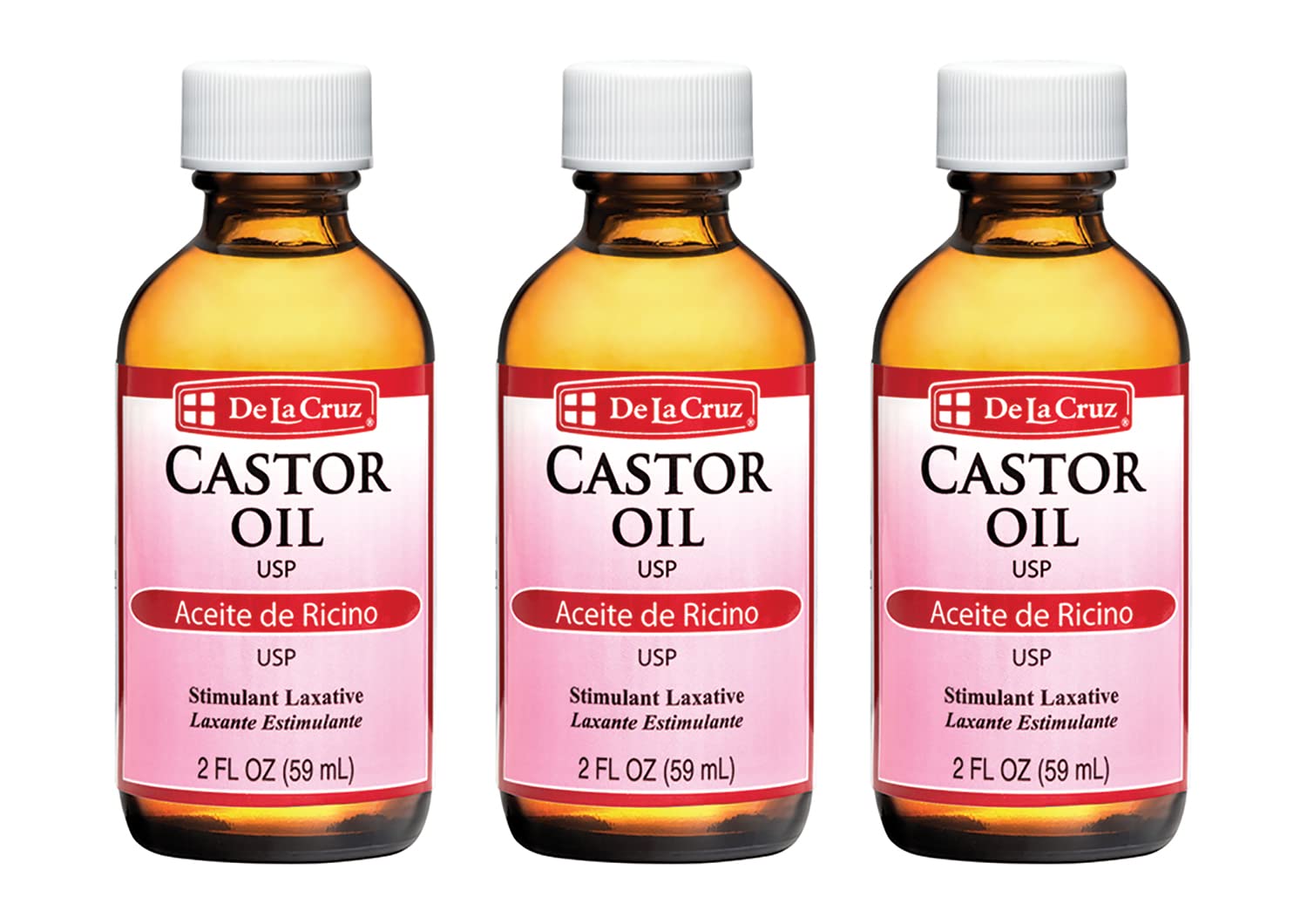 De La Cruz Castor Oil bottle close-up showing pure, expeller-pressed formula for skincare