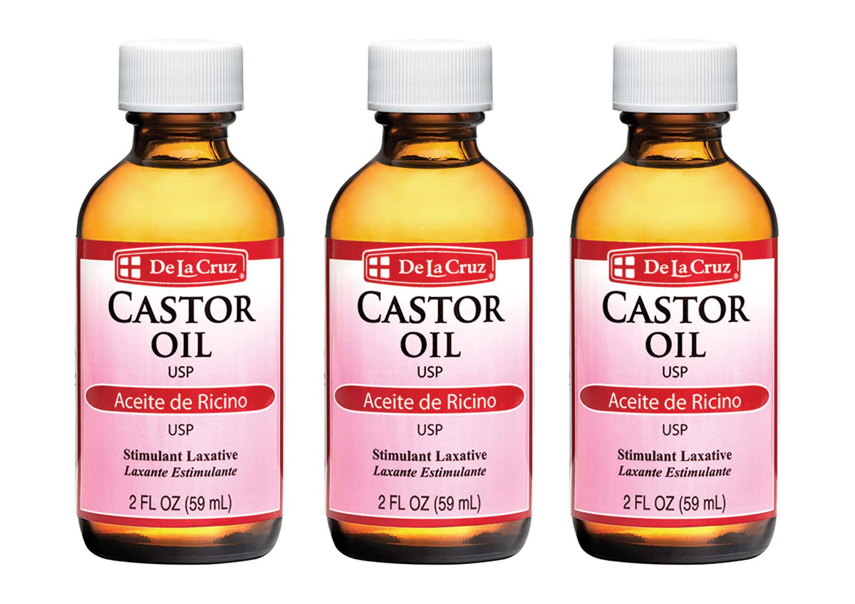 De La Cruz Castor Oil bottle close-up showing pure, expeller-pressed formula for skincare