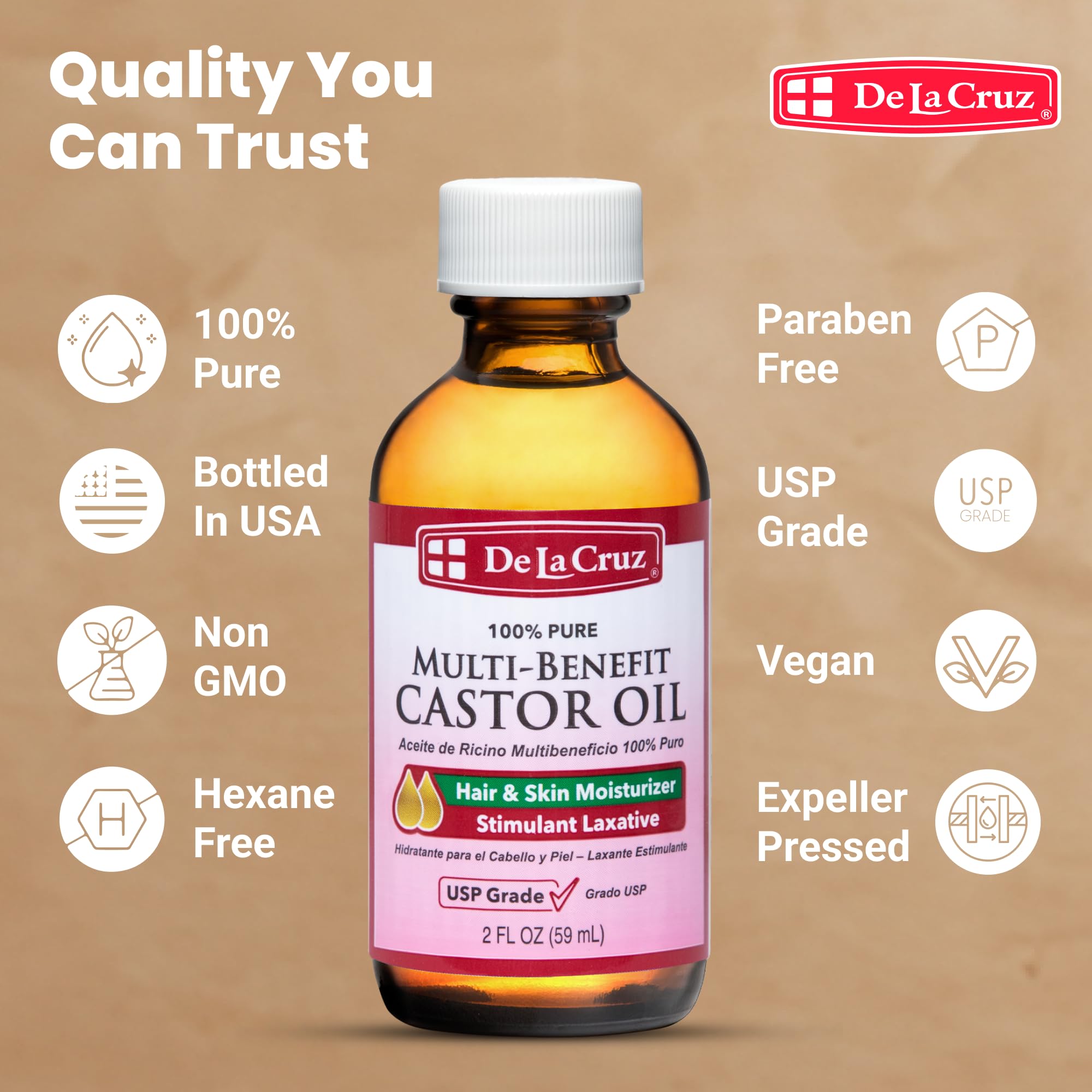 De La Cruz Castor Oil massaged onto scalp to soothe dryness