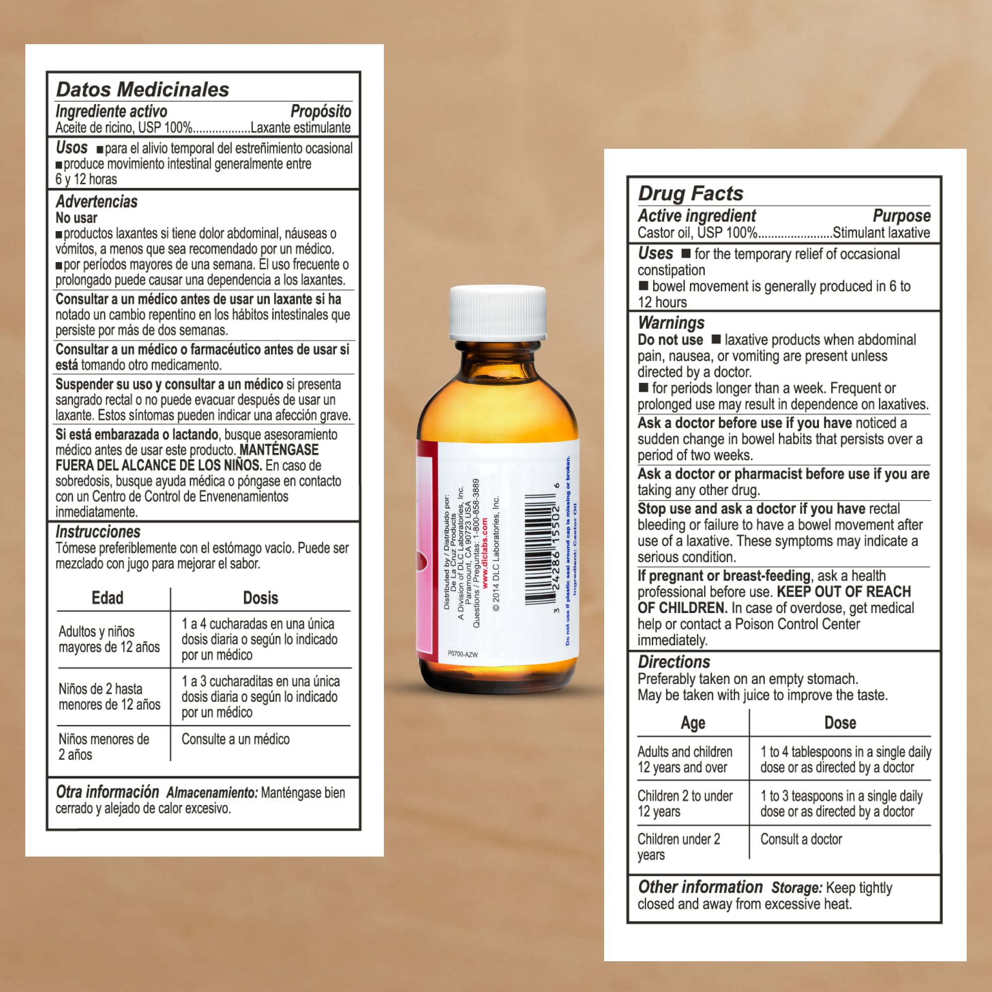 De La Cruz Castor Oil bottle with three-pack packaging