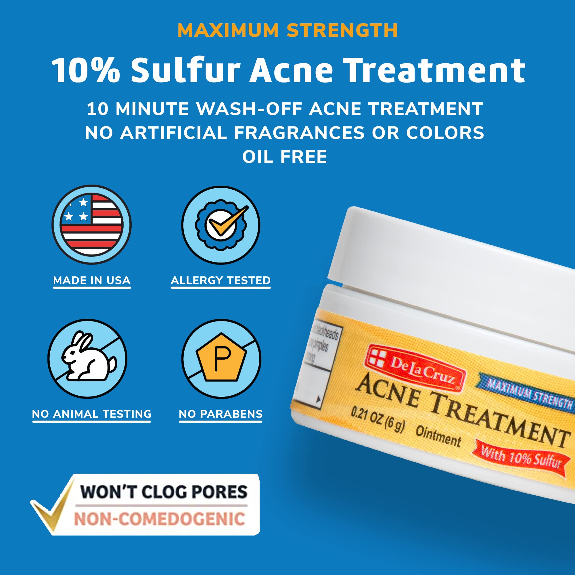 De La Cruz sulfur ointment on face for spot treatment.