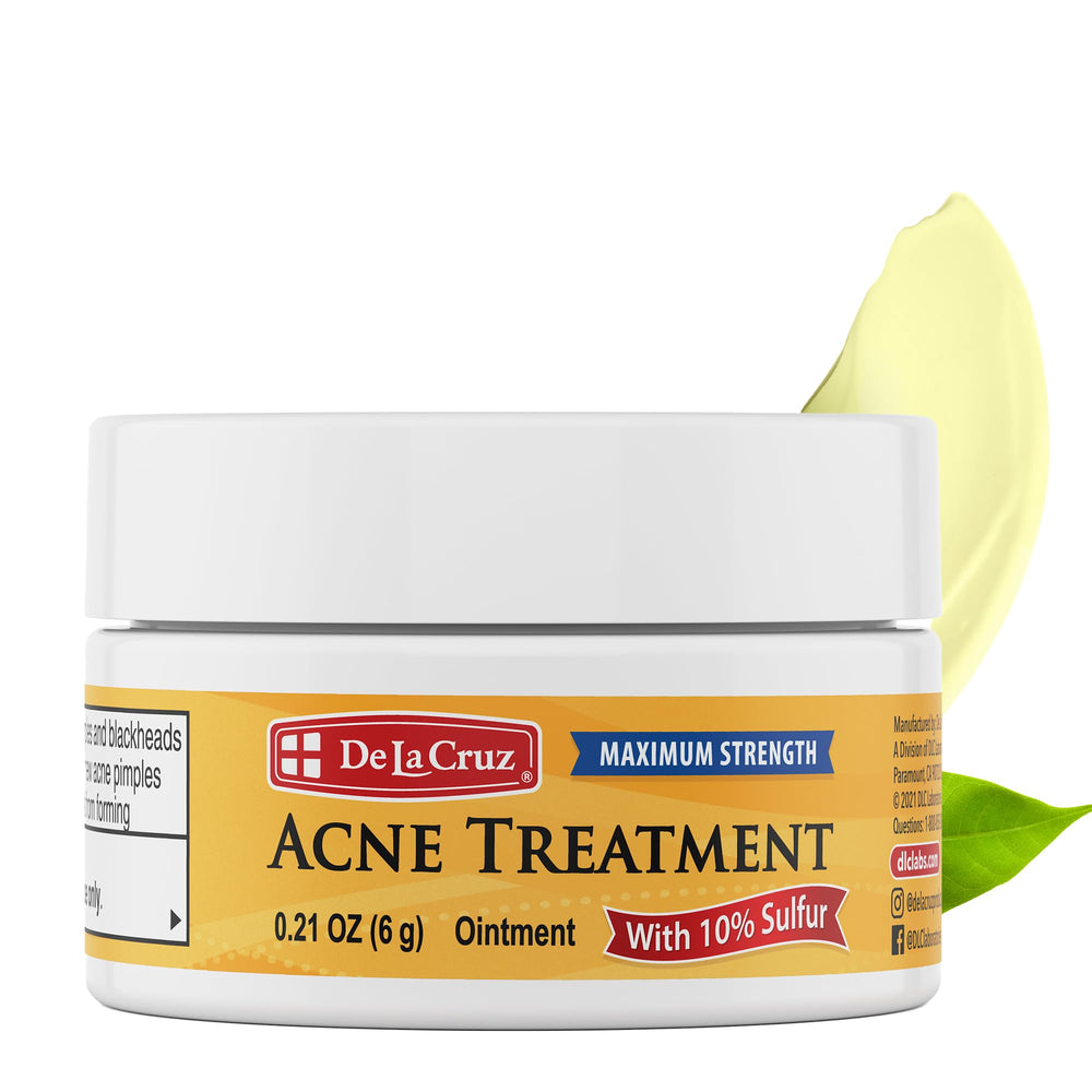 De La Cruz sulfur ointment travel size bottle for on-the-go acne care.