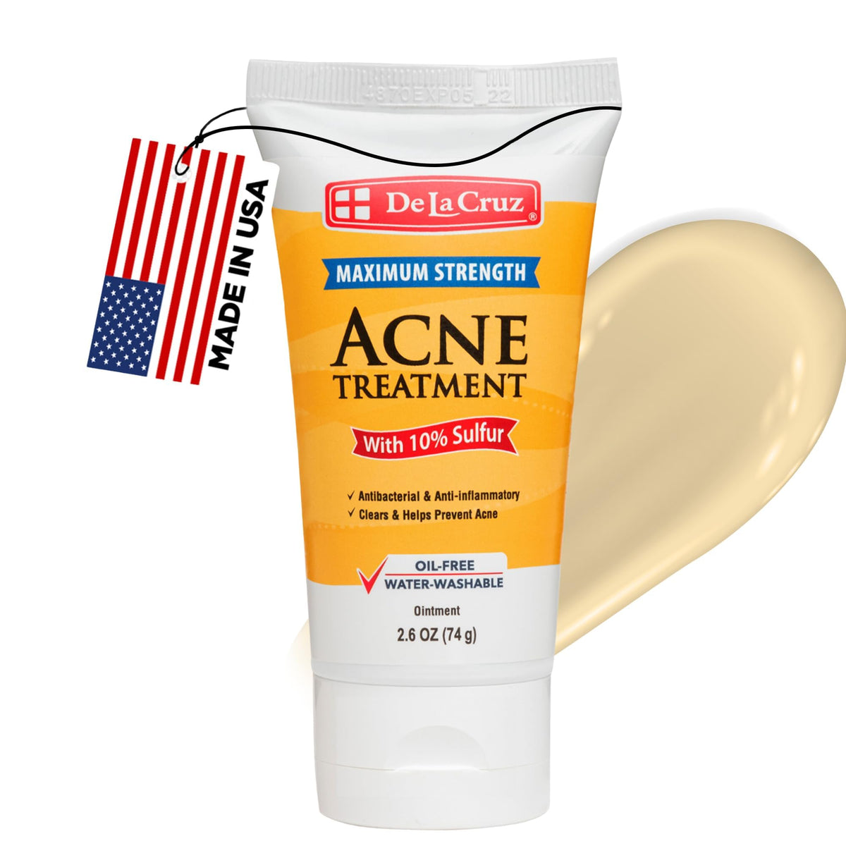 De La Cruz Sulfur Ointment tube front view for spot treatment on acne-prone skin