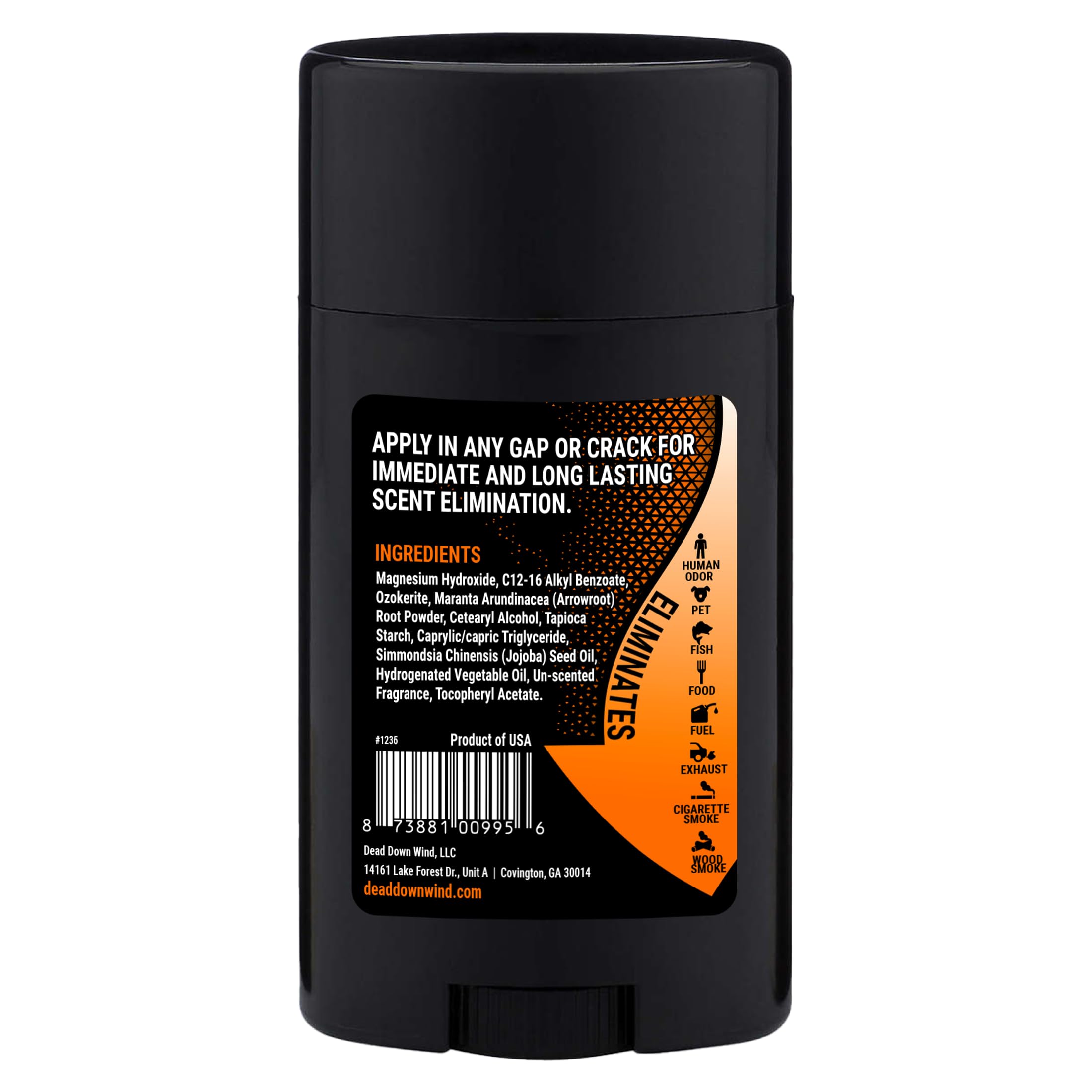 Dead Down Wind BLACK deodorant solid application demonstrating smooth, scent-free protection in the field.