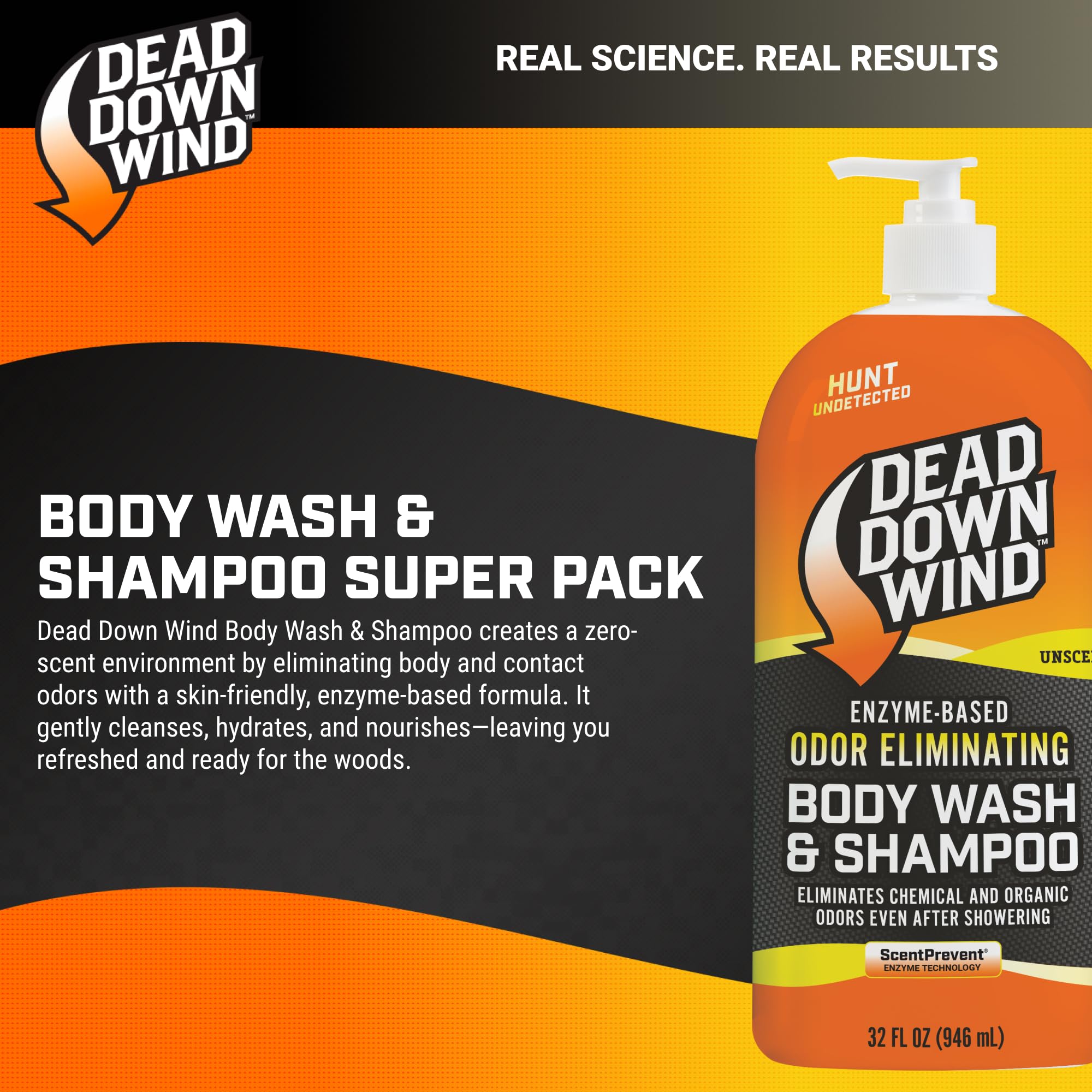 DEAD DOWN WIND two-pack 64 oz bottles shown for field use