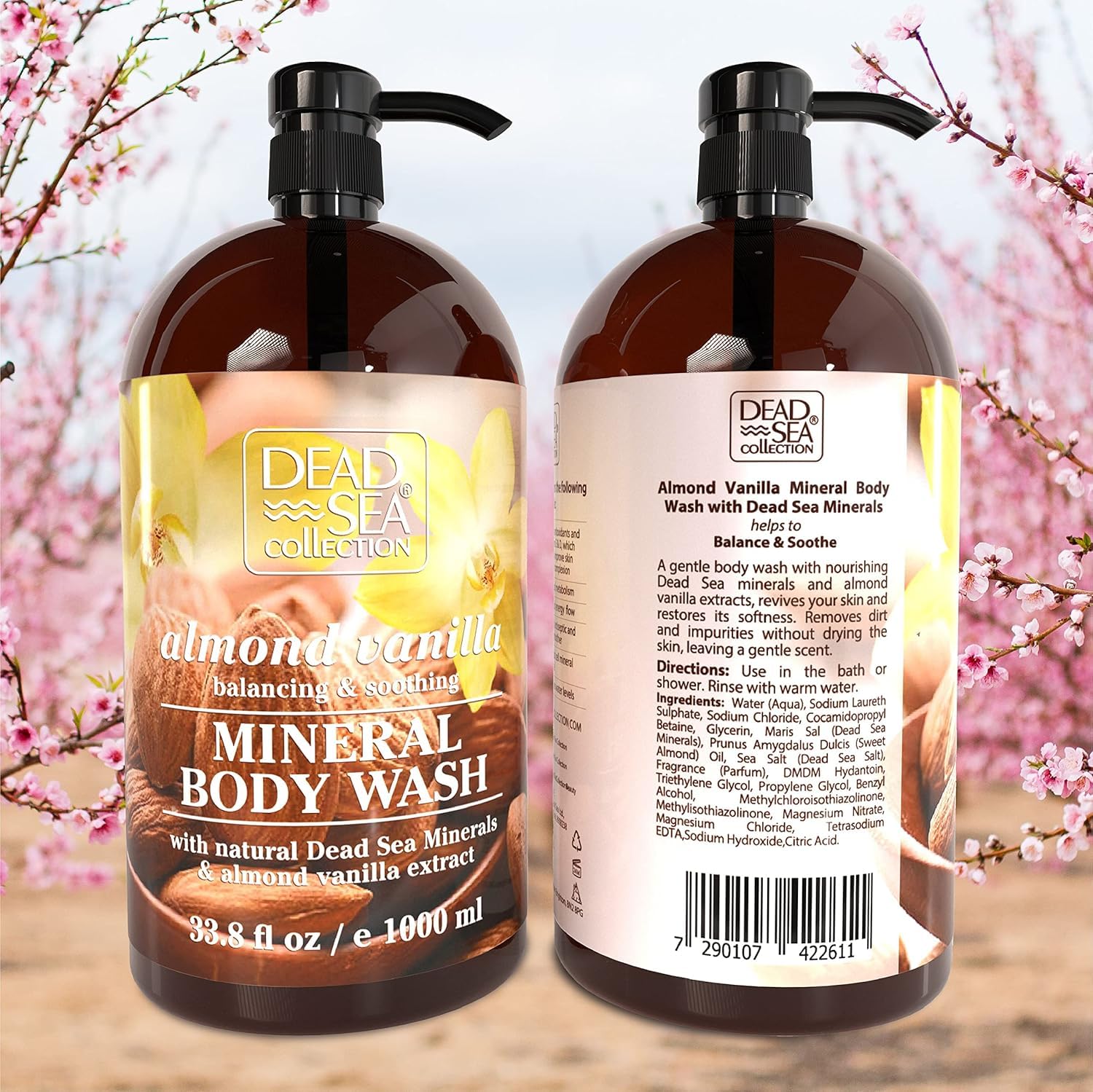 Hands applying Dead Sea Collection Almond Vanilla moisturizing wash for daily use.
