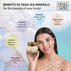 Dead Sea Collection Almond Vanilla Salt Scrub apply on damp skin for even exfoliation.