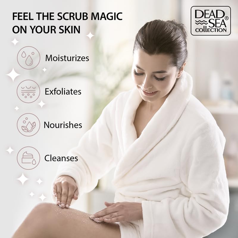 Dead Sea Collection Almond Vanilla Salt Scrub pour reveals rich oils and mineral blend.
