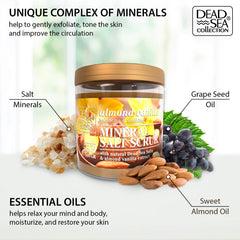 Dead Sea Collection Almond Vanilla Salt Scrub texture highlights exfoliating grains and nourishing oils.