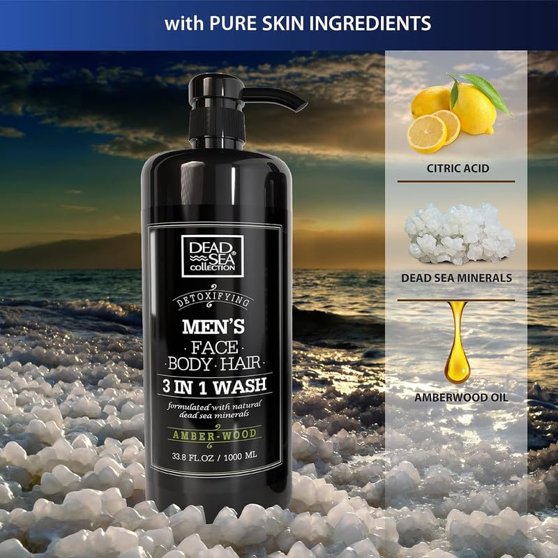 Dead Sea Collection Amber Wood pump bottle enables mess-free, single-handed shower use.