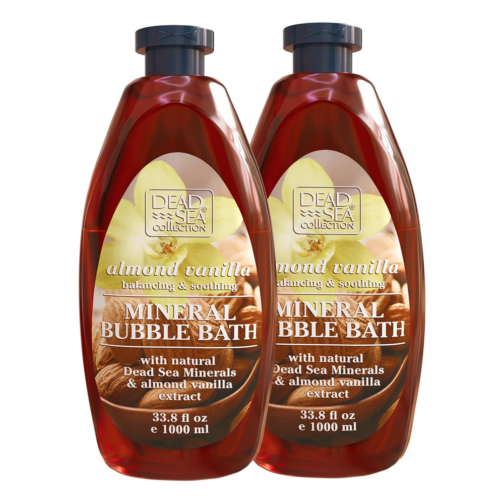Dead Sea Collection almond vanilla bubble bath bottle with hydrating lather for all skin types.