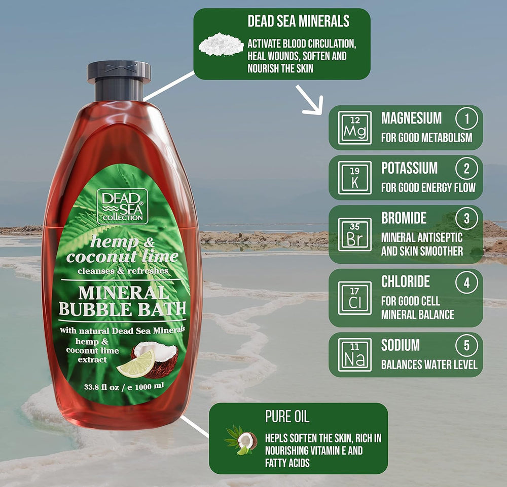 Dead Sea Collection bubble bath foaming bubbles captures relaxing aromatherapy vibes.