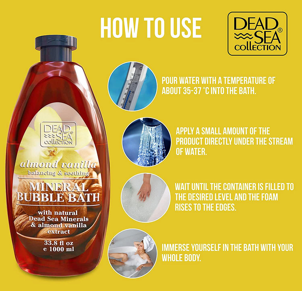 Dead Sea Collection label highlighting minerals and almond oil.