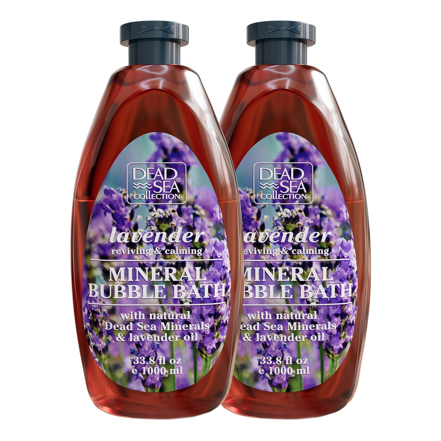 Dead Sea Collection Lavender Bubble Bath bottle shows minerals for moisturized skin.