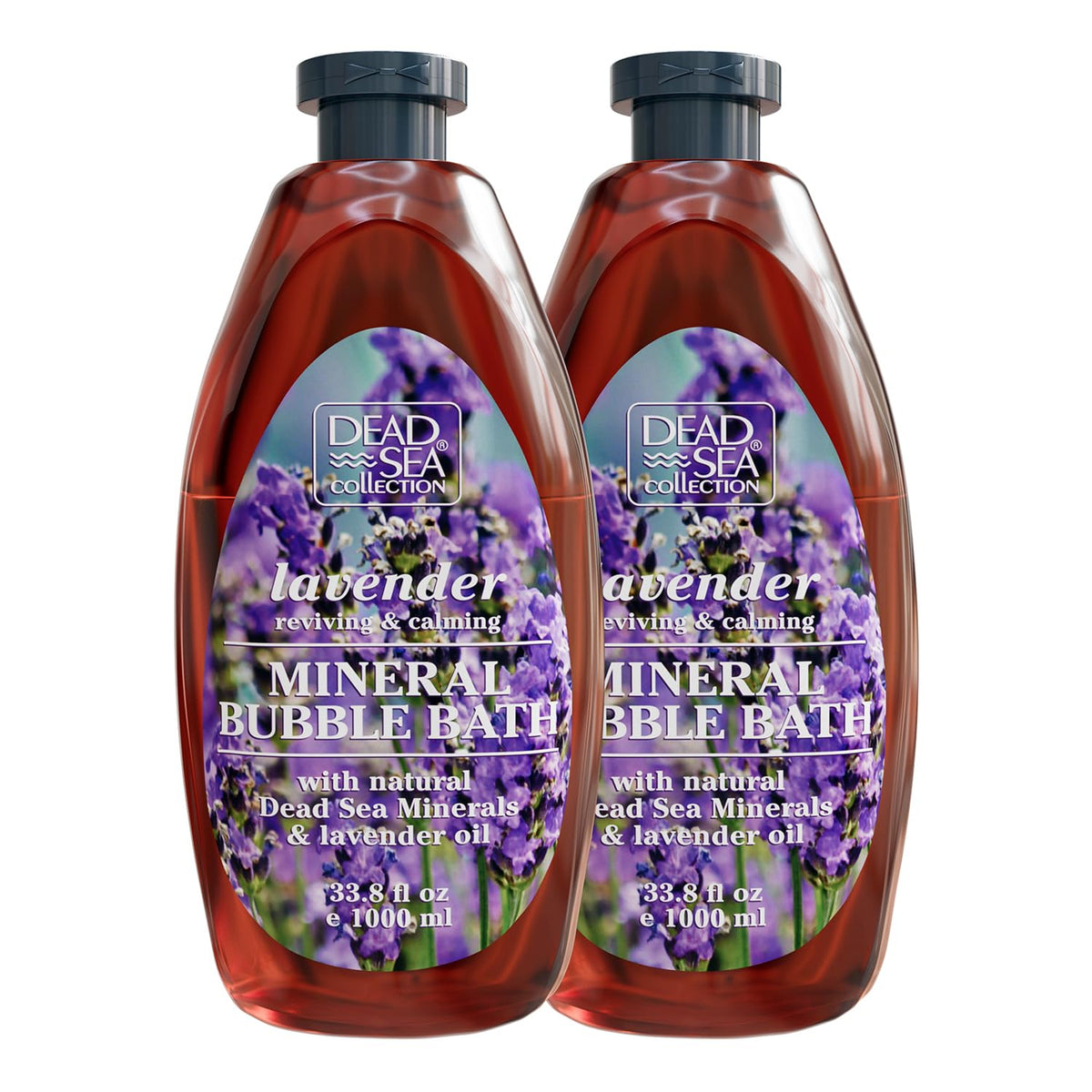 Dead Sea Collection Lavender Bubble Bath bottle shows minerals for moisturized skin.