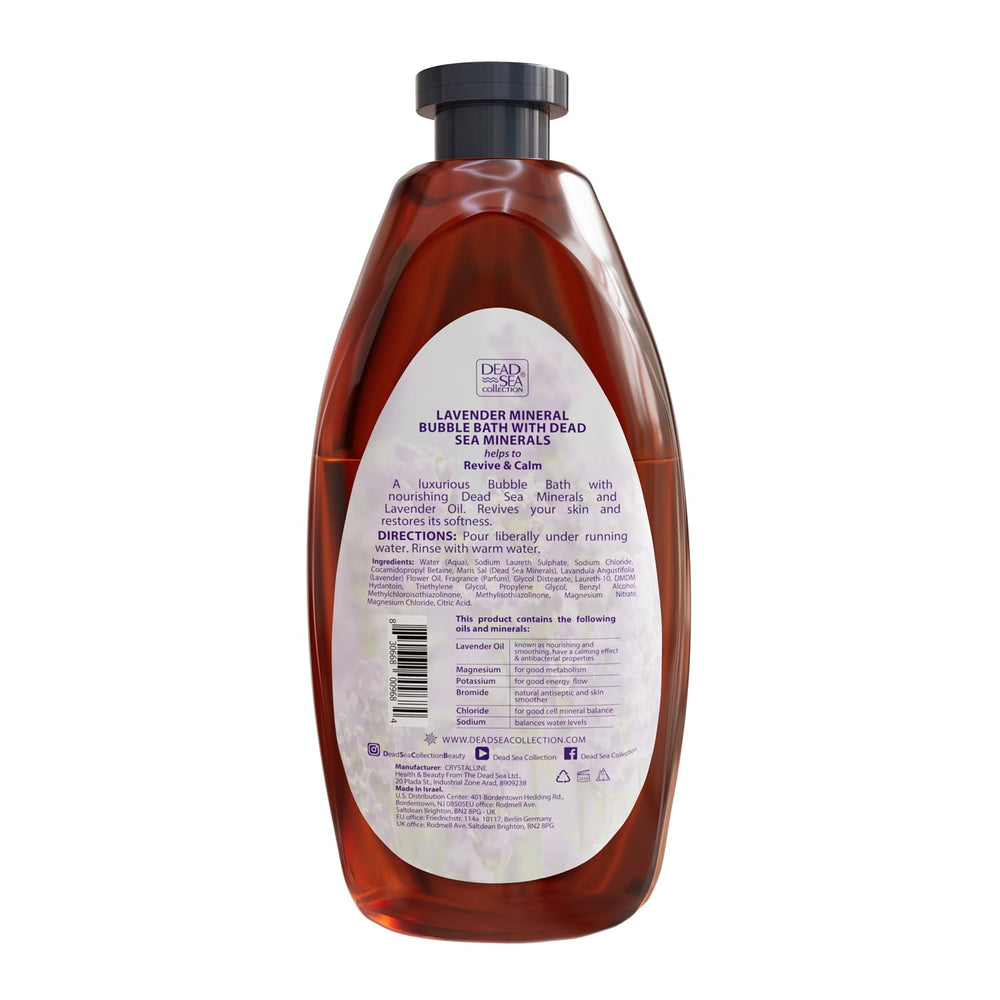 Dead Sea Collection Lavender Bubble Bath tub scene conveys aromatherapy mood boost.