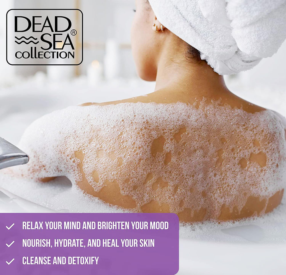 Dead Sea Collection Lavender Bubble Bath label emphasizes Dead Sea minerals for nourishment.