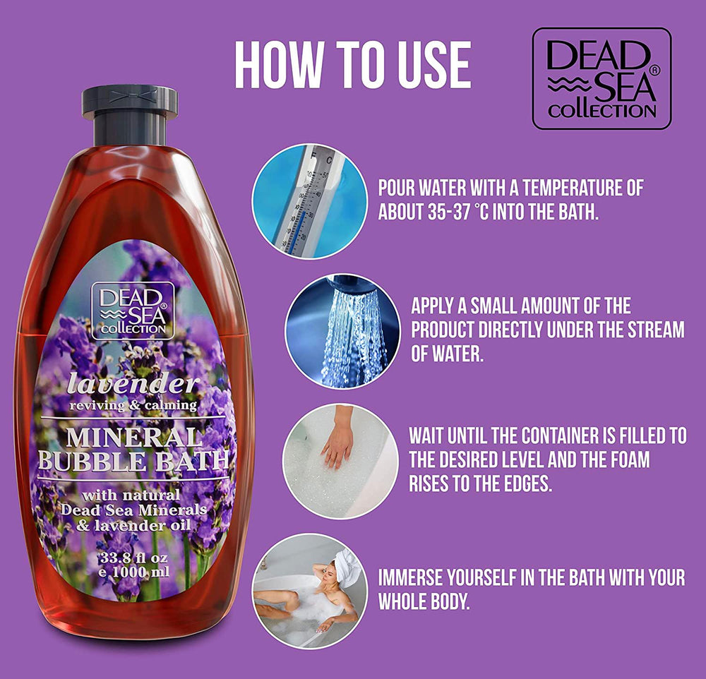 Dead Sea Collection Lavender Bubble Bath box indicates two-bottle value.