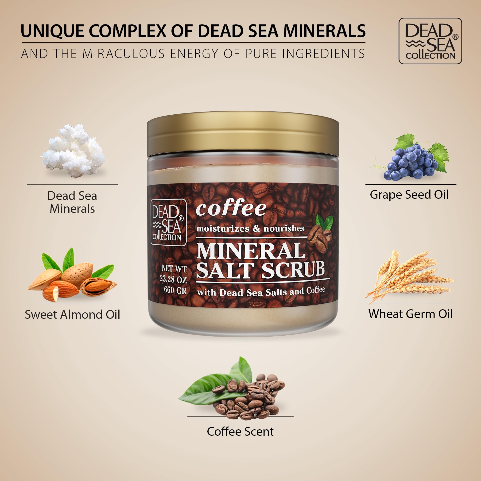 Dead Sea Collection mineral complex image emphasizes Dead Sea minerals for daily skin nourishment.