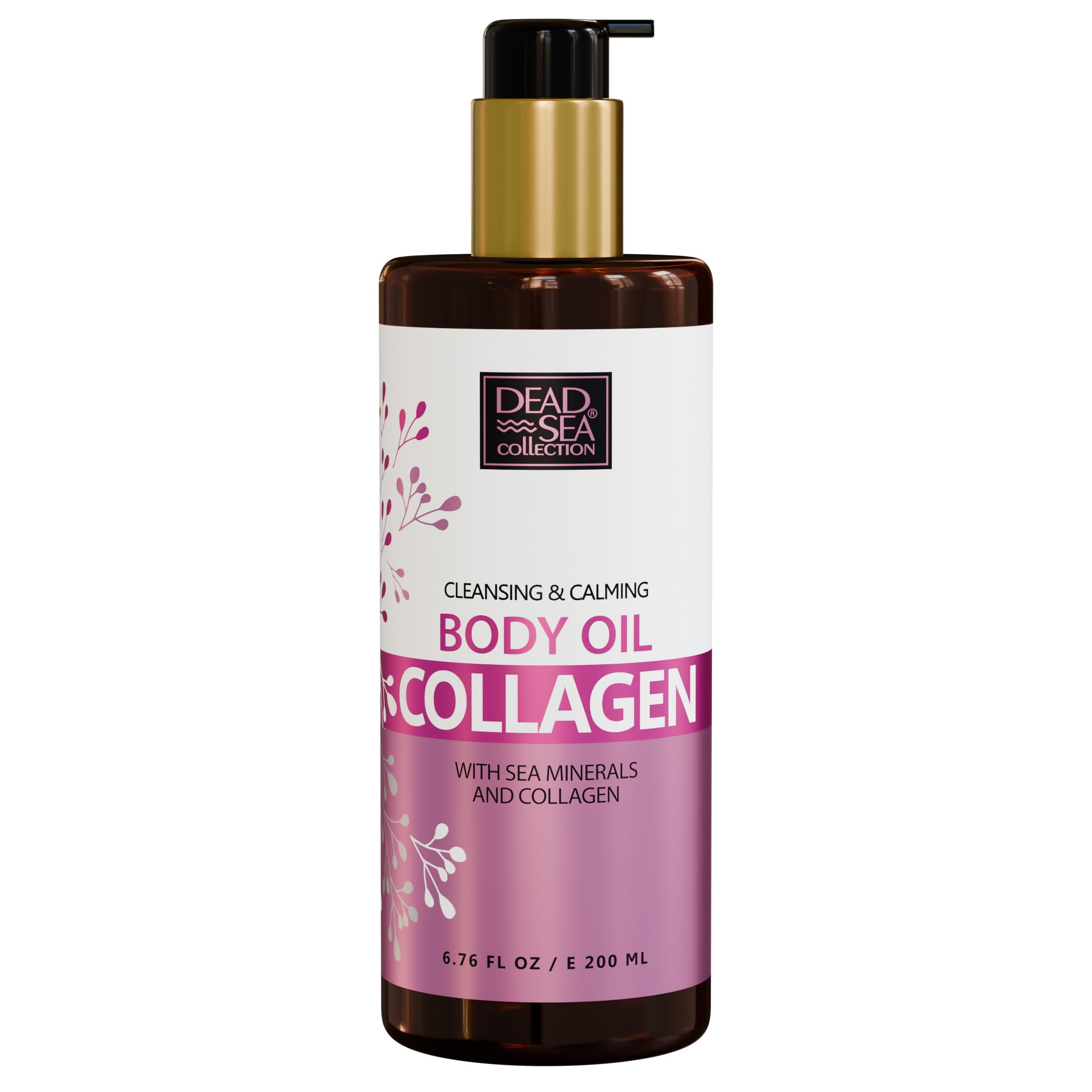 Dead Sea Collection collagen body oil bottle for quick, daily hydration.