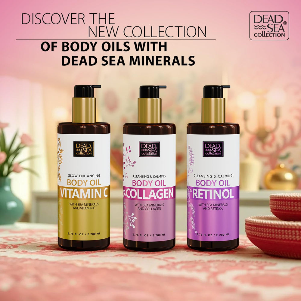 Dead Sea Collection collagen body oil travel-friendly size for on-the-go hydration.