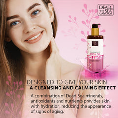 Dead Sea Collection collagen body oil pump enabling mess-free, even application.
