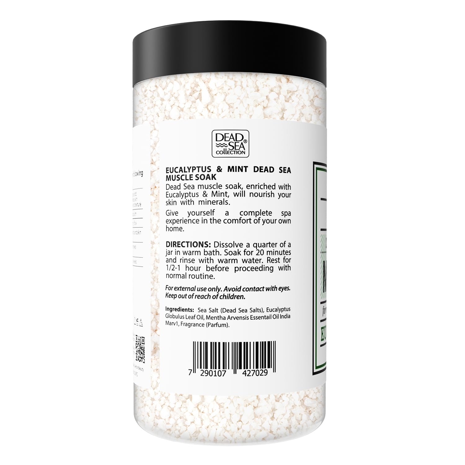 Dead Sea Collection eucalyptus-mint aroma bottle highlights mood-refreshing routine.
