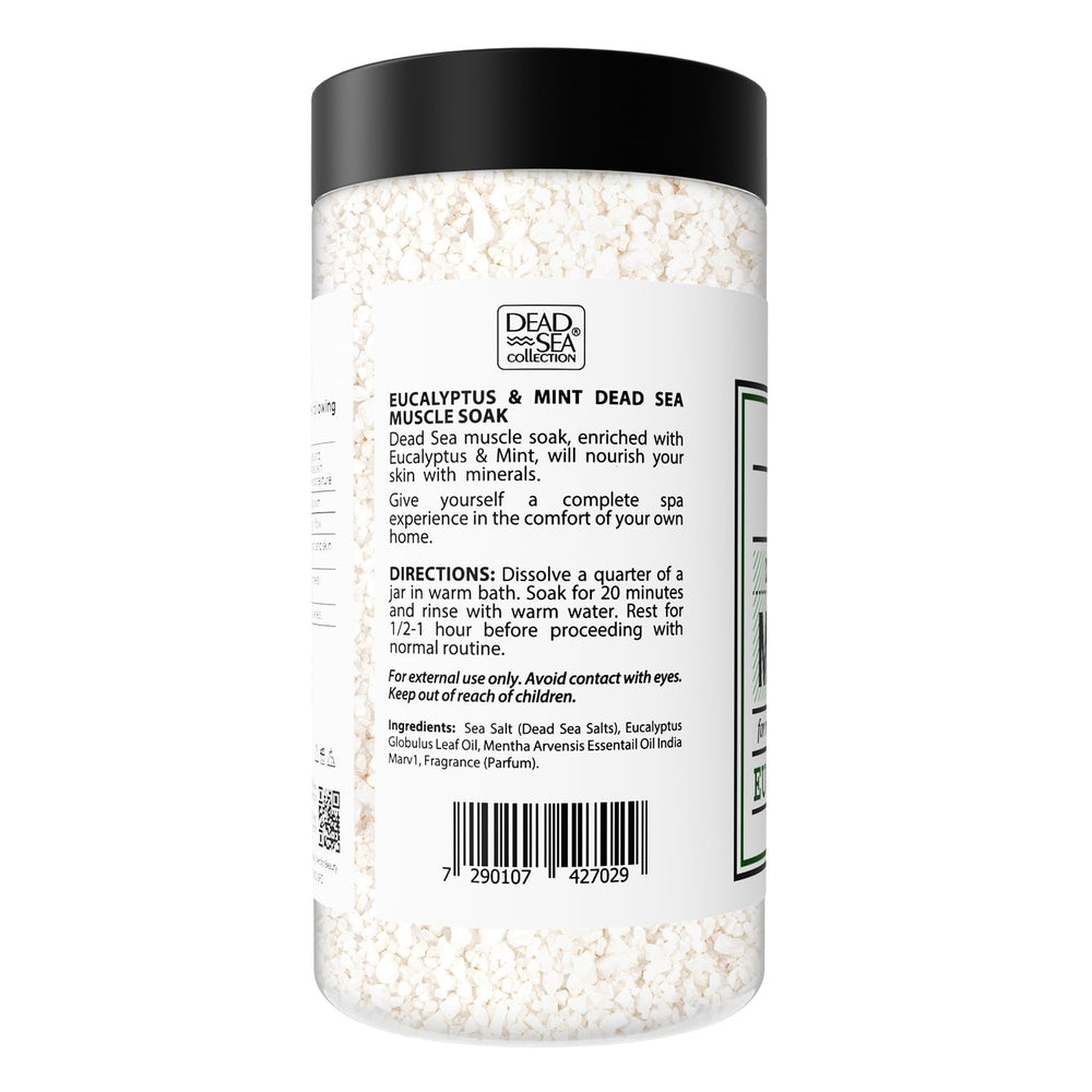 Dead Sea Collection eucalyptus-mint aroma bottle highlights mood-refreshing routine.