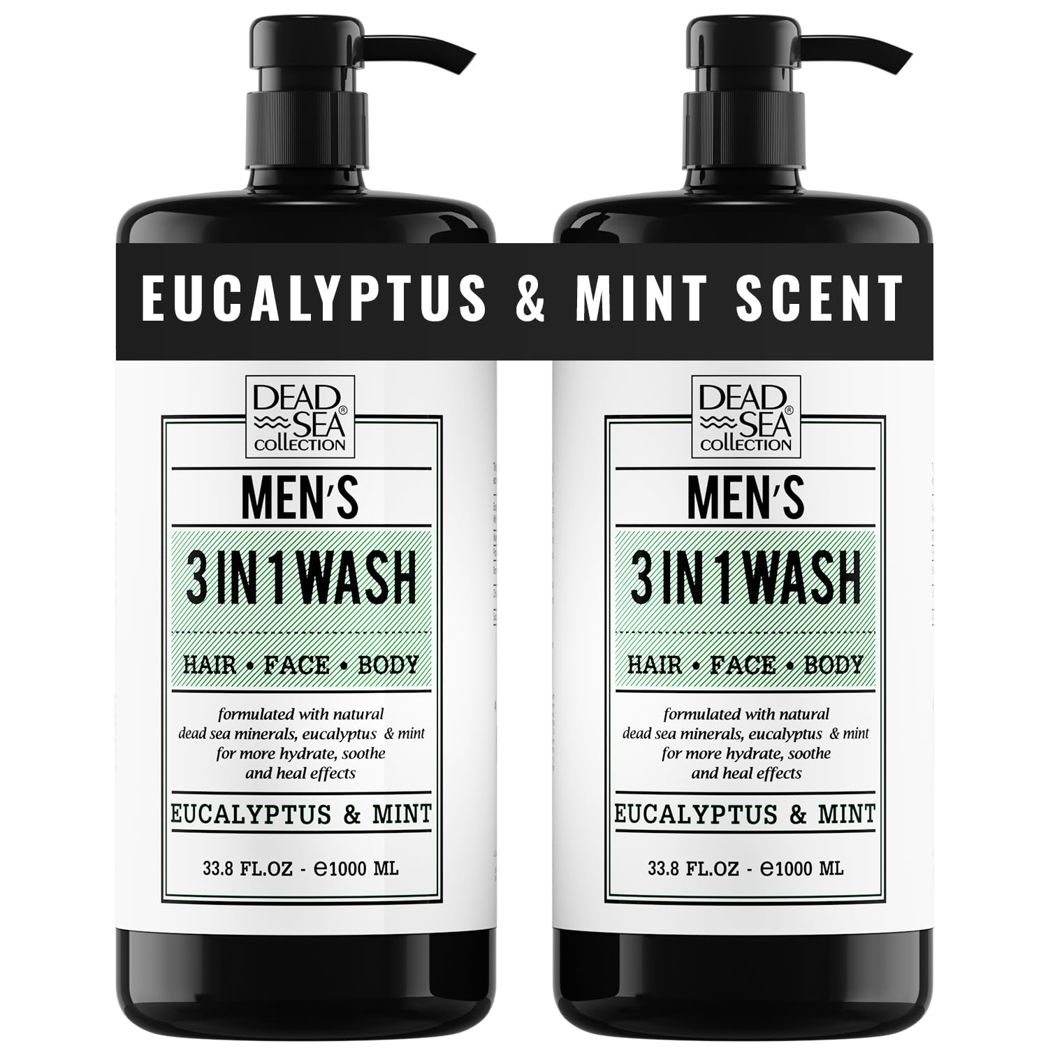 Dead Sea Collection eucalyptus mint bottle pump front for easy daily use.