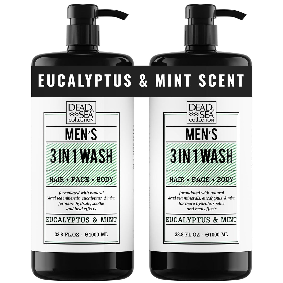 Dead Sea Collection eucalyptus mint bottle pump front for easy daily use.