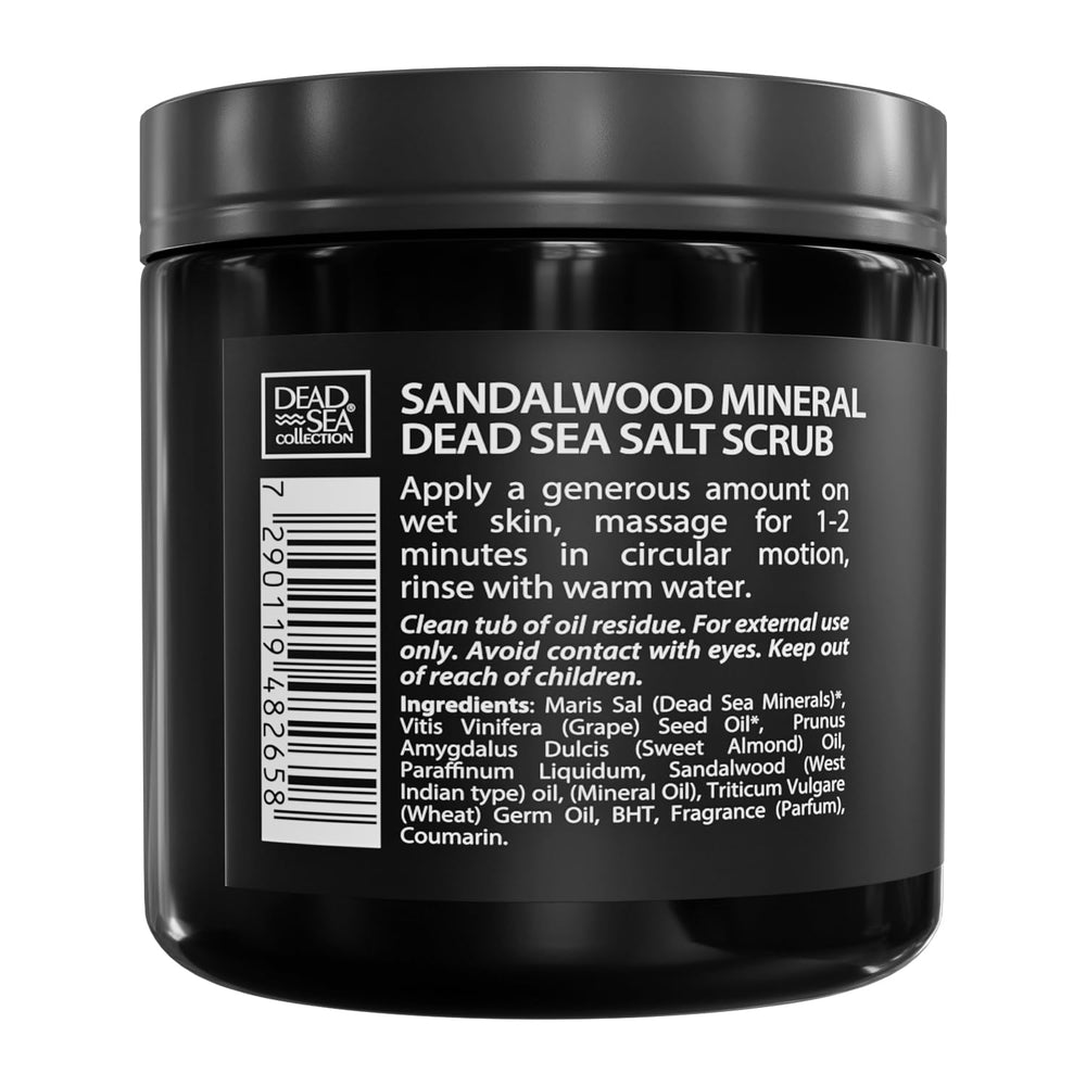 Dead Sea Collection 23oz jar label and scrub scoop, ready for daily use.