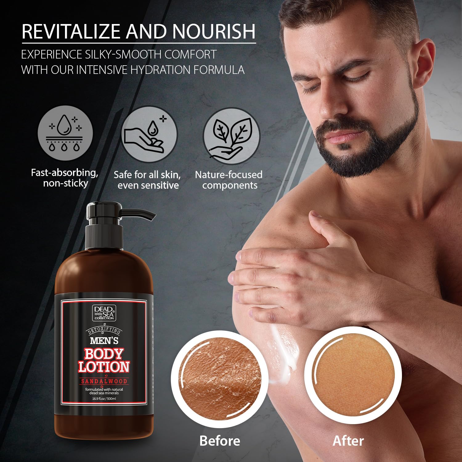 Dead Sea Collection mens athletic-aftercare bottle ready for post-workout use.