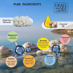 Dead Sea Collection mineral-rich shampoo emphasizes Dead Sea minerals for nourishment.