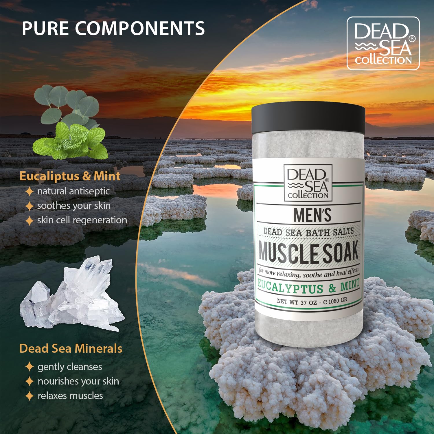 Dead Sea Collection muscle recovery bath salts scoop shows easy dosing after training.