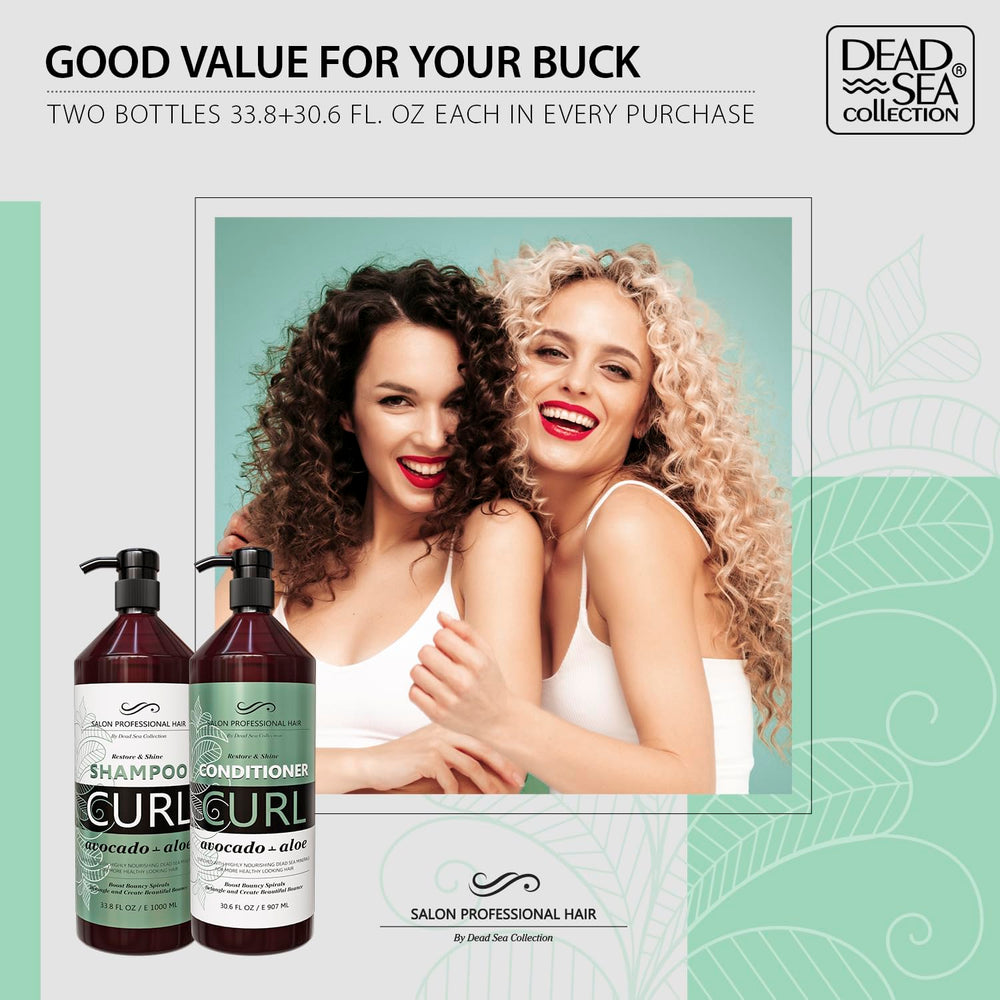 Two-bottle Dead Sea Collection box display for curly hair care.