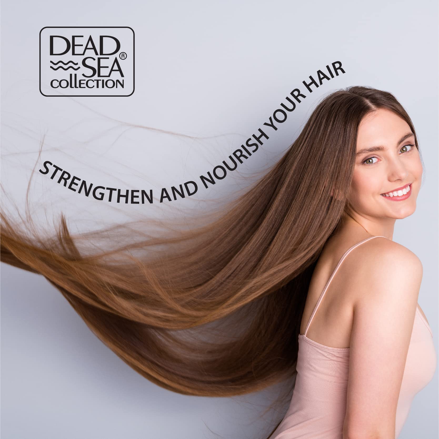 Dead Sea Collection shampoo and conditioner set packaging with seals and pumps.
