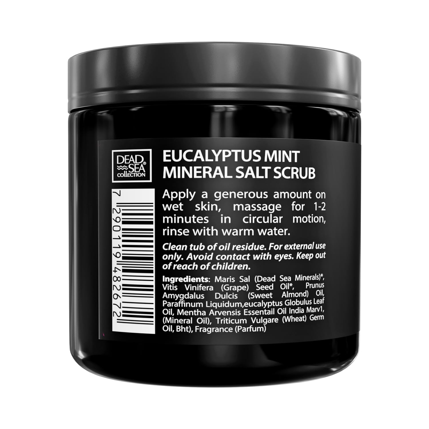 Dead Sea Collection salt body scrub eucalyptus mint gift-ready packaging for gifting and care.