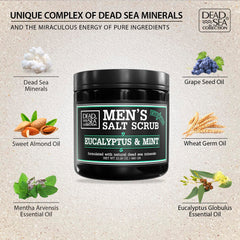 Dead Sea Collection salt body scrub eucalyptus mint packaging showcases value and daily-use convenience.
