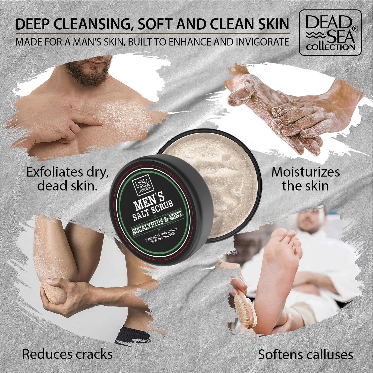 Dead Sea Collection salt body scrub eucalyptus mint morning routine energizes and cleanses.
