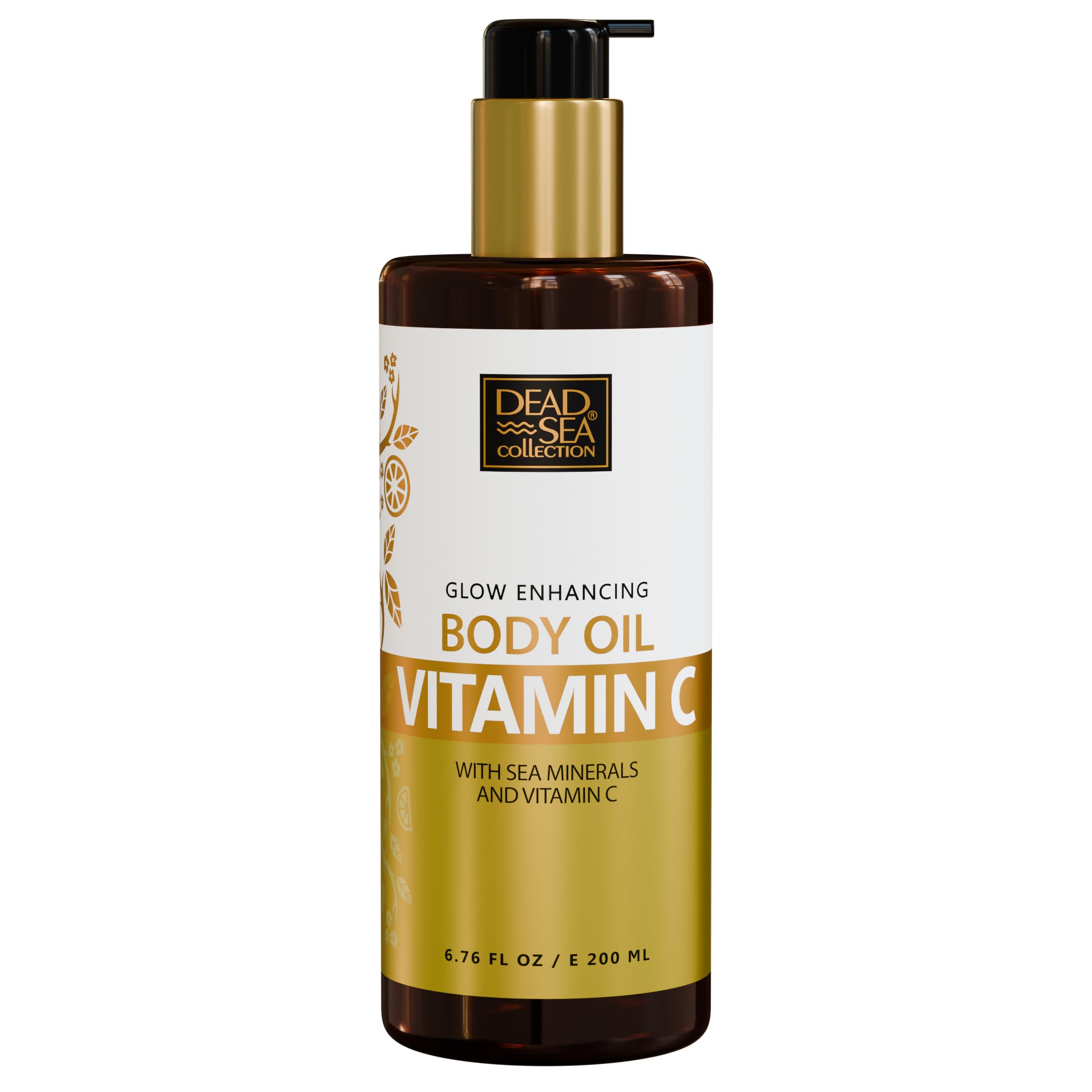 Dead Sea Collection Vitamin C Body Oil with pump dispenser for mess-free hydration.